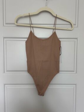 NWT Ribbed Camel Nude Bodysuit with Thin Straps